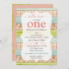 ベビーガール誕生日シャビーバラコテージカスタム時代 招待状