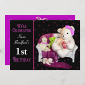 ベビーガール誕生日パーティーの招待、年齢の挿入 招待状 (正面/裏面)