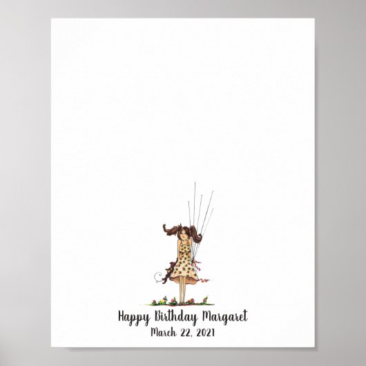 ベビーガール誕生日指紋ゲストブック ポスター (正面)