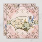 ベビーガール誕生発表 – 妖精の国プリンセス 案内状 (正面/裏面)