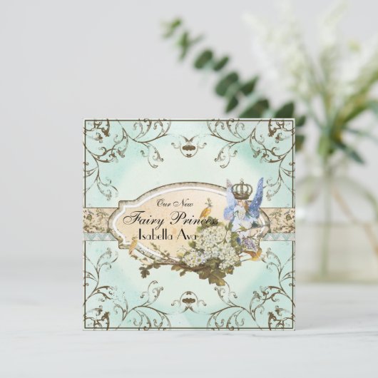 ベビーガール誕生発表 – 妖精の国プリンセス 案内状 (スタンド正面)