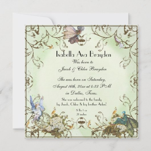 ベビーガール誕生発表 – 妖精の国プリンセス 案内状 (裏面)