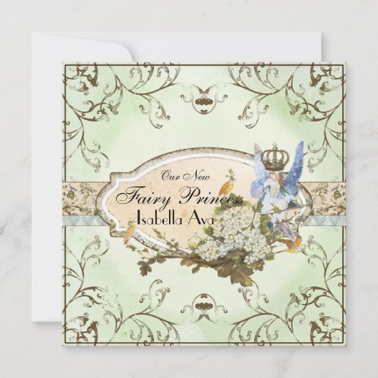 ベビーガール誕生発表 – 妖精の国プリンセス 案内状 (正面)