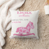 ベビーガール誕生統計かわいいピンクのロッキングホース クッション (ブランケット)