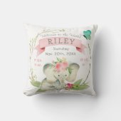 ベビーガール誕生統計かわいい象 クッション (正面)