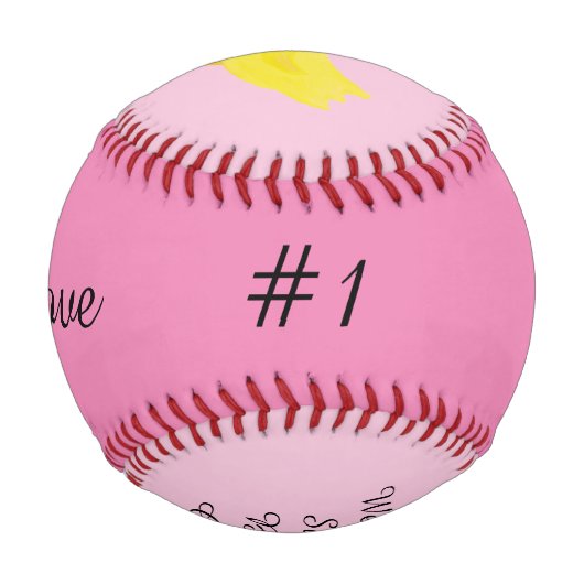 ベビーガール誕生統計イエローダッキー（アヒルちゃん）野球 野球ボール (裏面)