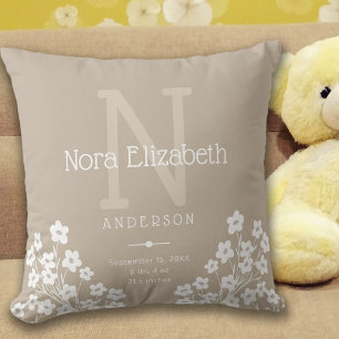 ベビーガール誕生統計フラワーズモノグラム子供部屋Thr クッション