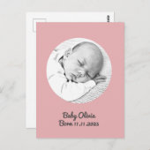 "ベビーガール誕生 – ピンクの写真と名前"カスタム ポストカード (正面/裏面)