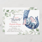 ベビーガール象葉象赤ちゃんシャワー招待状 招待状 (正面/裏面)