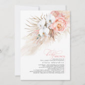 ベビーガール赤ちゃんシャワーピンクフローラパンパスグラス 招待状 (正面)