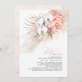 ベビーガール赤ちゃんシャワーピンクフローラパンパスグラス 招待状 (正面/裏面)