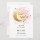 ベビーガール赤ちゃんシャワー招待状とピンクスターズ 招待状 (正面/裏面)