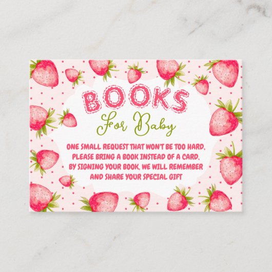 ベビーガール赤ちゃんシャワー用いちご本 エンクロージャーカード (正面)