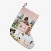 ベビーガール赤面ピンクモダンフォトコラージュ スモールクリスマスストッキング (正面 (吊り時))