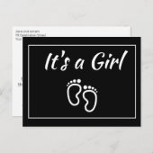 ベビーガール足ブラックモダンミニマル誕生 案内ポストカード (正面/裏面)