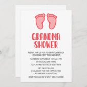 ベビーガール足初めておばあちゃん赤ちゃんシャワー 招待状 (正面/裏面)