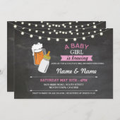 ベビーガール醸造シャワービーズピンクチョーク招待状 招待状 (正面/裏面)