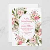 ベビーガール醸造植物茶パーティー赤ちゃんシャワー 招待状 (正面/裏面)