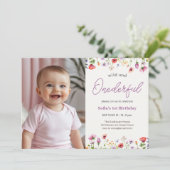 ベビーガール野生とonederful 1歳の誕生日 招待状 (スタンド正面)