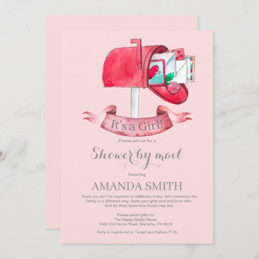 ベビーガール長距離シャワーバイメール招待状 招待状 (正面/裏面)