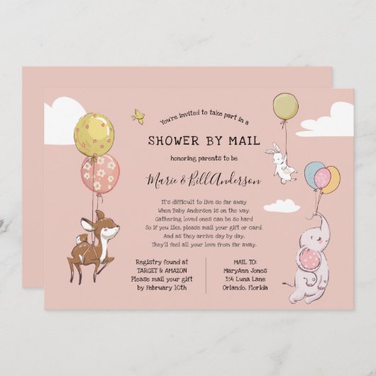 ベビーガール長距離シャワーbyメール 招待状 (正面/裏面)