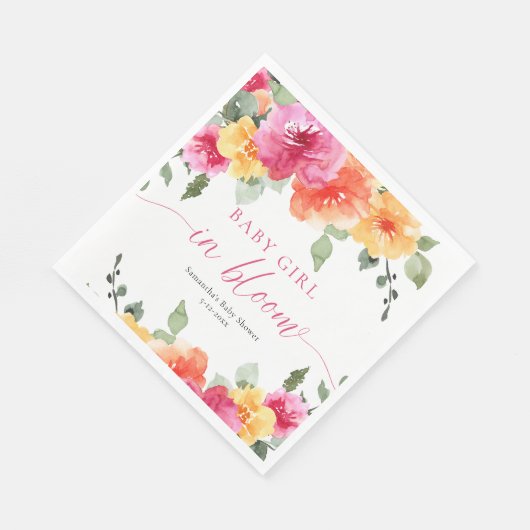 ベビーガール開花ピンク明るいフローラベビーシャワー スタンダードランチョンナプキン (角)