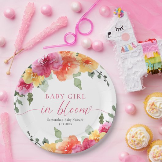 ベビーガール開花明るいフローラベビーシャワー ペーパープレート (パーティー)