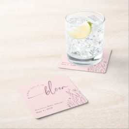 ベビーガール開花 – ほこりっぽいピンク赤ちゃんシャワーナプキン スクエアペーパーコースター