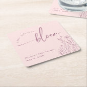 ベビーガール開花 – ほこりっぽいピンク赤ちゃんシャワーナプキン スクエアペーパーコースター (アングル)