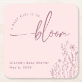ベビーガール開花 – ほこりっぽいピンク赤ちゃんシャワーナプキン スクエアペーパーコースター (正面)