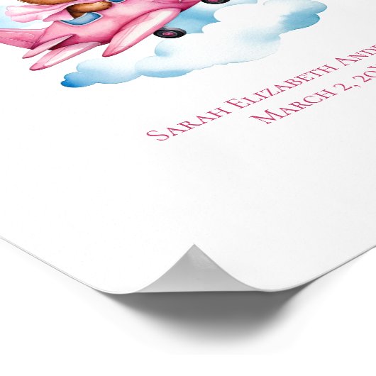 ベビーガール飛んでいるベア子供部屋ウォールアート ポスター (角)