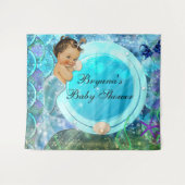 ベビーガール魅惑シーマーメイドパーティー背景 タペストリー (正面(横))