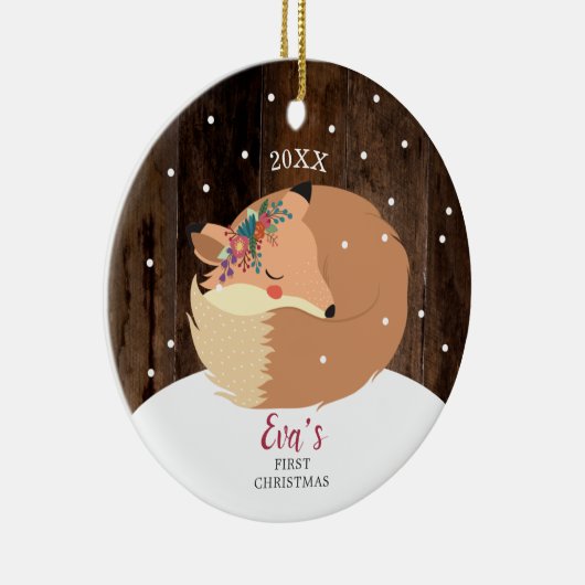 ベビーガール1stクリスマスウッドランドキツネ パーソナライズされた セラミックオーナメント (右)