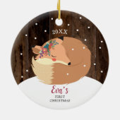 ベビーガール1stクリスマスウッドランドキツネ パーソナライズされた セラミックオーナメント (裏面)