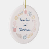ベビーガール1stクリスマスピンク植物写真 セラミックオーナメント (右)