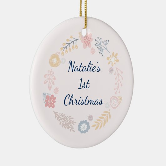 ベビーガール1stクリスマスピンク植物写真 セラミックオーナメント (右)
