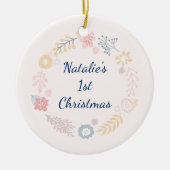 ベビーガール1stクリスマスピンク植物写真 セラミックオーナメント (正面)