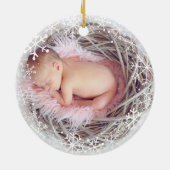 ベビーガール1stクリスマスフォトスノーフレークスピンク セラミックオーナメント (裏面)