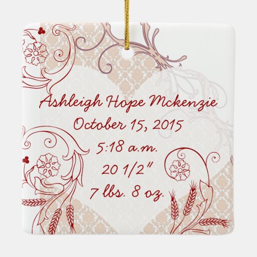 ベビーガール1stクリスマス誕生統計フォトピンク セラミックオーナメント (裏面)