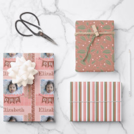 ベビーガール1stバースデーピンクスクラップブック作り ラッピングペーパーシート