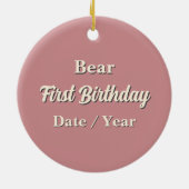 ベビーガール1stバースデーピンクテディベアーキープサケ セラミックオーナメント (裏面)