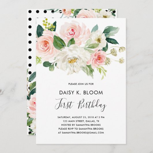 ベビーガール1st誕生日パーティの招待状 招待状 (正面/裏面)