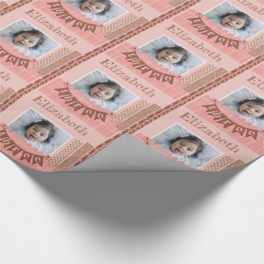 ベビーガール3rdバースデーピンクスクラップブック作り ラッピングペーパー (角)