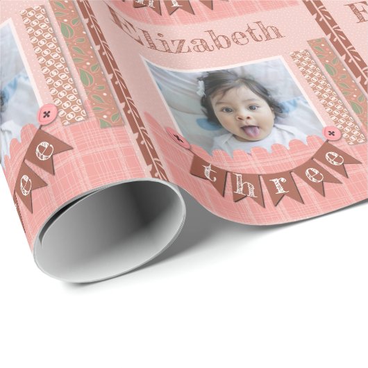ベビーガール3rdバースデーピンクスクラップブック作り ラッピングペーパー (ロールコーナー)
