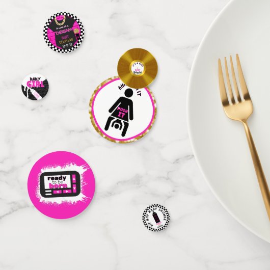 ベビーガール90のレトロホットピンクヒップホップベビーシャワー コンフェッティ (グループ)