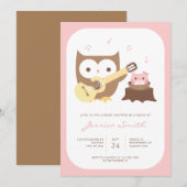 ベビーガール オウル ギター ベビーシャワー 招待状 (正面/裏面)