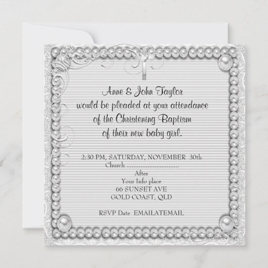 ベビーガール《キリスト教》洗礼式や命名式バプティスパールレース 案内状 (裏面)