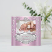 ベビーガール《キリスト教》洗礼式や命名式バプティスピンクシルバークロス 招待状 (スタンド正面)