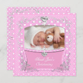 ベビーガール《キリスト教》洗礼式や命名式バプティスピンク水玉模様2 招待状 (正面/裏面)