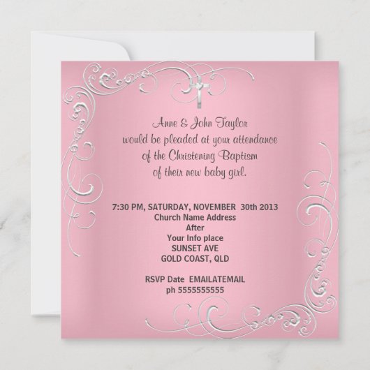 ベビーガール《キリスト教》洗礼式や命名式バプティスホワイトピンクバイブル 案内状 (裏面)